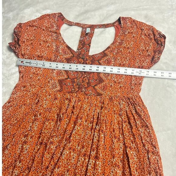 Free People Sundown Mini Dress Women Small Orange Scoop Neck Open Back Babydoll - Picture 9 of 14